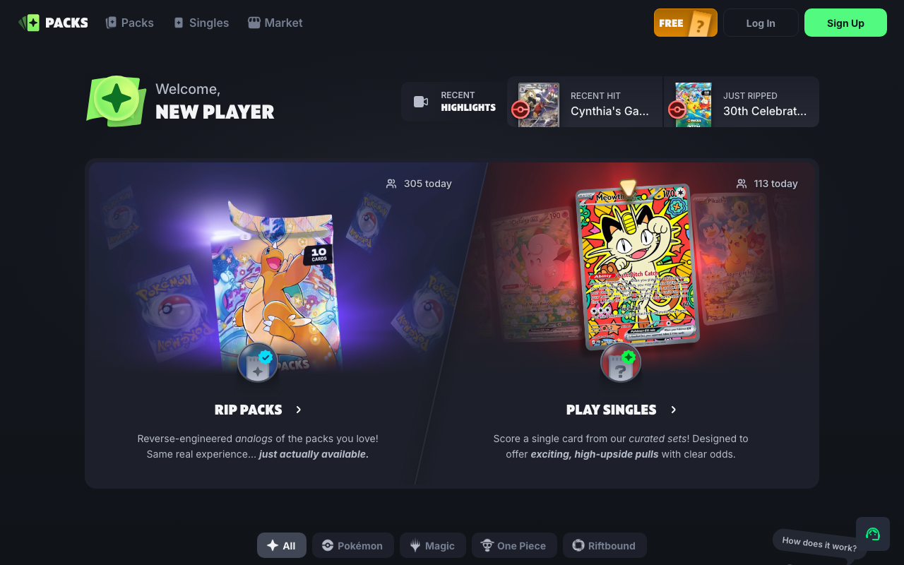 Packs.com homepage