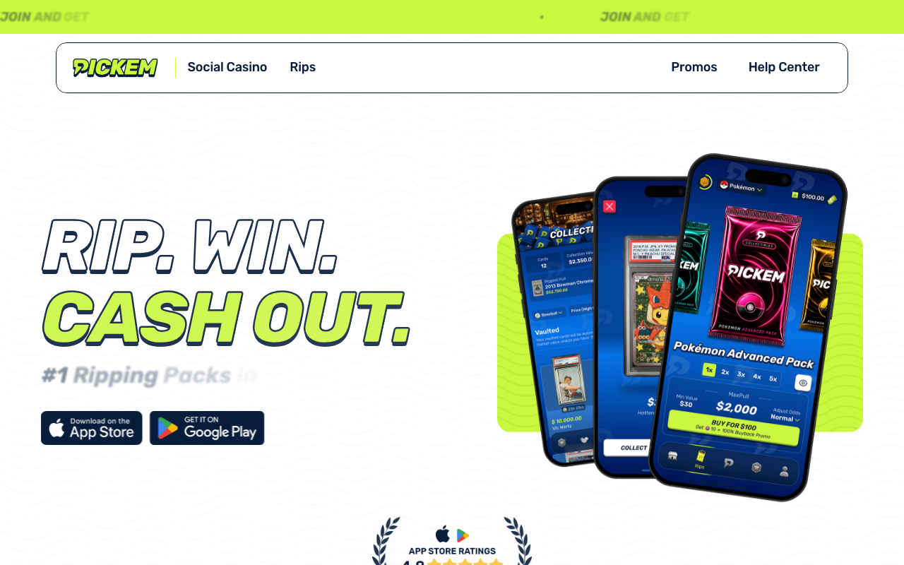 PICKEM Ripping Packs homepage